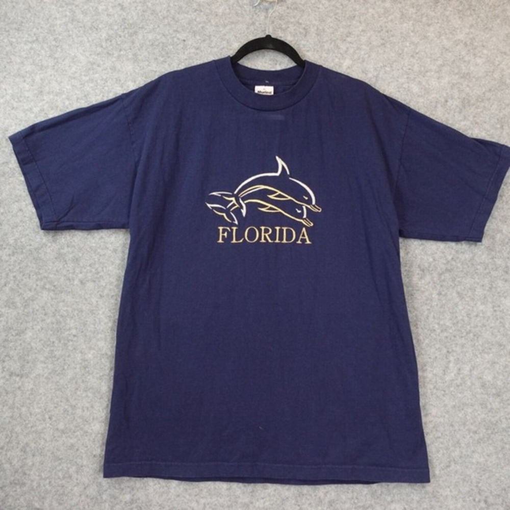 90s Vintage Navy Florida Dolphin T Shirt Large XL Blue Souvenir‎ Tee MURINA USA